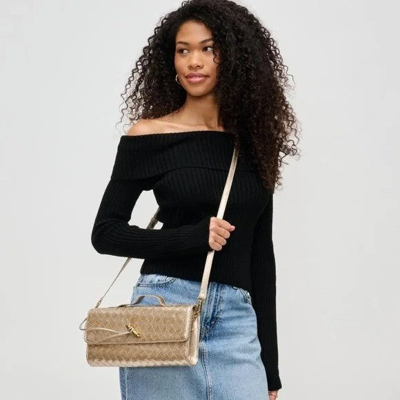 ADA WOVEN EAST WEST CLUTCH - GOLD