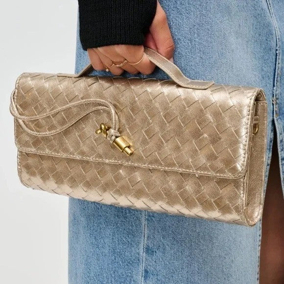 ADA WOVEN EAST WEST CLUTCH - GOLD